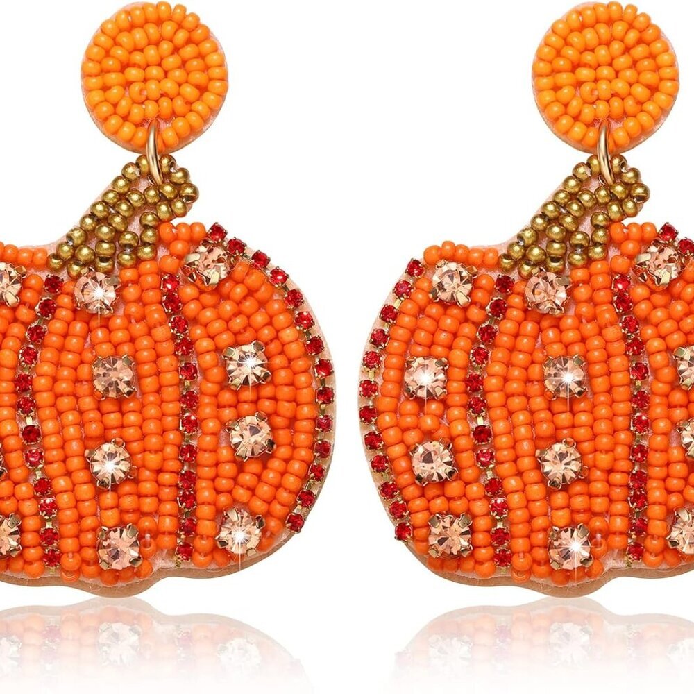 Halloween Earrings for Women Cute Pumpkin Beaded Dangle Earrings Halloween Holid